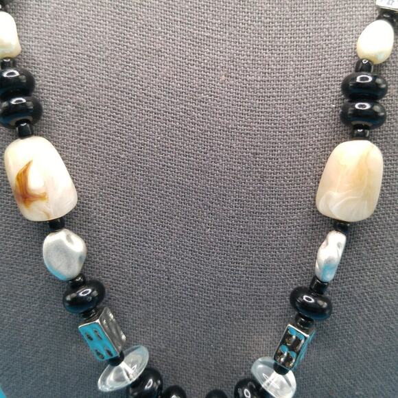 Chico's Long Beaded Necklace, Two Layer Pendant, Lucite Beads, Satin Cord, 34 In - Picture 4 of 13
